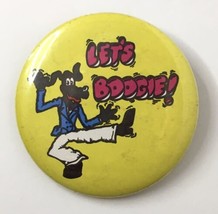 Vintage Let&#39;s Boogie! Dancing Dog Button Pin 2.25&quot; Yellow Brown Puppy - £8.77 GBP