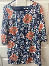 Old Navy Womens Size M Blue Knit Floral Mini Dress Sheath 3/4 Sleeve Lined - £9.99 GBP