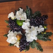 Large FLORAL-HYRANGEA-GRAPES-FRUIT-ROSE Holiday Candle Ring 15" Center 5" - $32.62