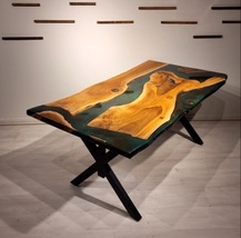 Handmade Green Furniture Epoxy Table Top, center table top Acacia Wooden Table,  - £3,996.77 GBP