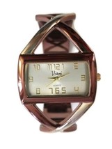 Vivani Women Two-Tone Crisscross Burgundy &amp; Silver Cuff Band Watch Needs... - $22.76