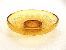 7&quot; Footed Amber Glass Flat Bowl, Faux Crackle Glass Pattern, Candy, Nuts... - £15.32 GBP