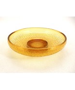 7&quot; Footed Amber Glass Flat Bowl, Faux Crackle Glass Pattern, Candy, Nuts... - $19.55