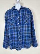 Wrangler Wrancher Men Size XL Blue Plaid Snap Up Western Shirt Thicker Woven - £8.96 GBP