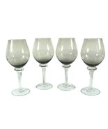 Wine Glass Goblet Smoked Gray Clear Stem Set of 4 Vintage Glassware 10&quot; - £57.99 GBP
