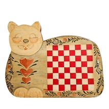 Wooden Tole Painted Cat Decor Checkers Board Folk Art Kitsch - £40.08 GBP