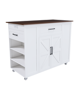 Rustic White Kitchen Island on Wheels w/Storage - $280.99