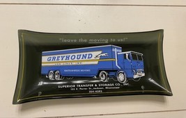VTG Greyhound Moving Hauling Transportation  Ash Tray Trinket Tray SMOKE GLASS - £41.65 GBP