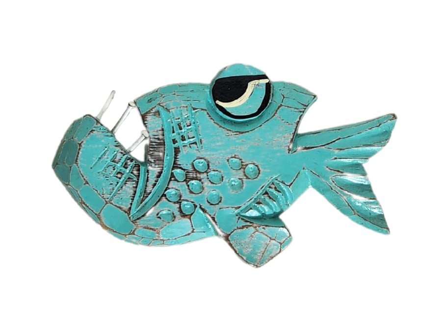 WorldBazzar Wall Hanging Piranha Angler NAIL BITER FISH Nautical Contemporary Wo - $24.69