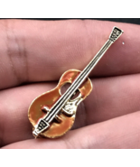 Brown Enamel Guitar Silver Tone Brooch Pin 1.5&quot; x 0.50&quot; - $9.49