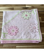 Vintage 90s Little Me Pink Green Floral Baby Blanket Appliqué Flowers 28.5x25.5 - £14.79 GBP