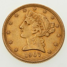 1907-D Oro Liberty Medio Águila En About que No Ha Circulado Estado - $800.40