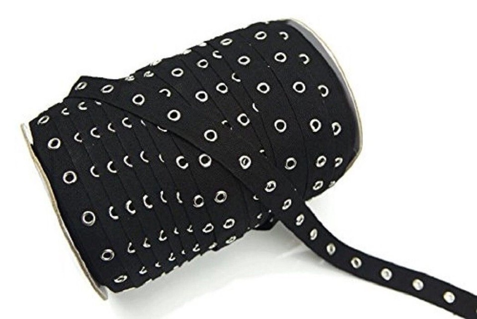 1 yard  BLACK cotton twill grommet flat cord trim.3/4&#39;&#39;w - $2.29
