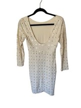 FREE PEOPLE Womens Bodycon Dress Cream Floral Embroidered Gold Sequins Sz S - £26.93 GBP