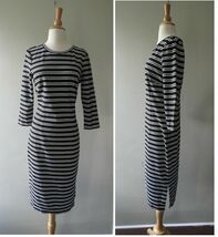 Ann Taylor Back white striped knit midi body hugging dress size M new - $28.71