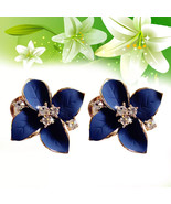 Beautiful Fashion Elegant Women Blue Camellia Flower Charm Ear Stud Earr... - $214.38 MXN