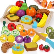 Wooden Pretend Play Food Sets Cutting Toys For Kids Kitchen Accessories Playset  - £36.76 GBP