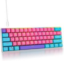 Fogruaden 60% Mechanical Keyboard, 61 Keys Gaming Keyboard,, Pink, Red Switch - $38.95