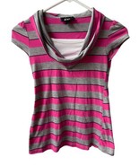 BCX Top Girls Size M Pink Gray White Striped Draped Cap Sleeved Tunic Knit - $4.94