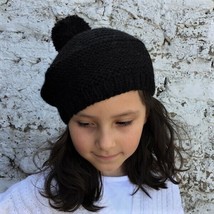 Alpaca Beret - French Beret Alpaca Wool Hat, Black Knit Wool Beret Hat For Girls - £27.64 GBP