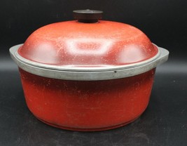 Large Vintage Club Aluminum Red Orange Enamel 5 Qt. Dutch Oven with Lid - $59.39