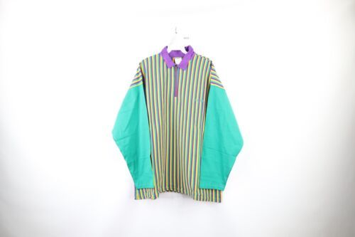 NOS Vtg 90s Major Damage Mens Large Baggy Fit Striped Half Zip Collared Polo USA