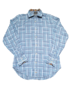 Thomas Dean Men&#39;s Size S 100% Pima Cotton Long Sleeve Button-Up Blue Pla... - £13.62 GBP