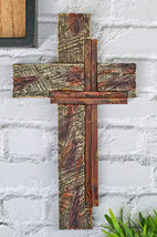 Vintage Western Layered Distressed Wood Grain Pattern Faux Wooden Wall Cross - £17.29 GBP