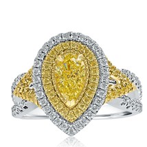 GIA 1.55 Ct Pear Shape Fancy Yellow Diamond Engagement Halo Ring 18k White Gold - £3,362.61 GBP