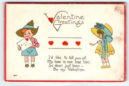 Valentines Day Postcard Children Big Hat Girl With Reading Glasses Bergm... - $12.35
