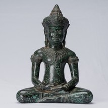 Bouddha - Ancien Khmer Style Assis Bronze Méditation Statue de - $489.59