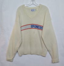 Vtg Cliff Engle Broncos Cream V Neck wool Blend Sweater Size Large L Mens - £30.42 GBP