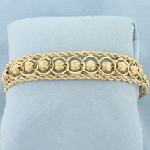 Designer Rope And Scalloped Bead Charm Bracelet In 14k Yellow Gold - £2,061.13 GBP