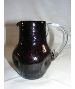 VintageArt Glass Hand Blown 10 Oz Pitcher Amethyst Clear Handle - $553.18 MXN
