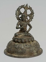 Antique Java Style Majapahit Seated Bronze Devi Tara Statue - 18cm/7&quot; - $604.32