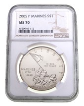 2005-P Argento Marines Commemorative Moneta Selezionato By NGC Come - $123.26