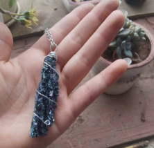 Powerful Natural Black Kyanite Wire Wrapped Necklace - £13.31 GBP