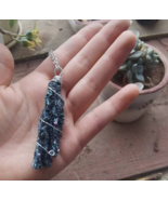 Powerful Natural Black Kyanite Wire Wrapped Necklace - £13.37 GBP