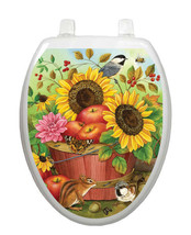 Toilet Tattoos®  Fall Basket  Sunflowers Vinyl Seat Lid Cover Removable Reusable - £17.58 GBP