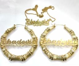 Adult Bamboo Set Earrings &amp; Chain (gold plated) 3 inches earrings - $54.99
