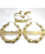 Adult Bamboo Set Earrings &amp; Chain (gold plated) 3 inches earrings - $1,046.98 MXN