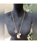 Women Fashion Silver Tone Royal Crown Key Pendant Necklace with Toggle E... - $38.90 CAD