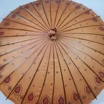 Vintage Handmade Asian Parasol Bamboo Paper Umbrella Hand Painted - $45.82