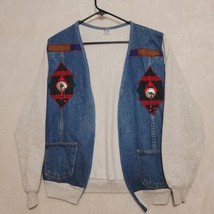 Jerzees Womens Sweatshirt Denim Vest Aztec Design Sz M  - £33.46 GBP
