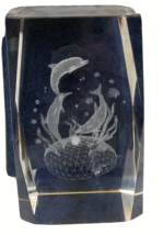 3 Laser-Etched 3D Lead Crystal Glass Cube Paperweight 3 Dolphins 3&quot;x2&quot; - £12.65 GBP