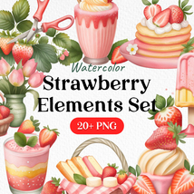 Bundle Watercolor Strawberry Dessert Clipart PNG - £2.37 GBP