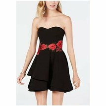 B Darlin Juniors Embroidered Strapless Fit and Flare Dress, Black, Size 15/16 - £23.89 GBP