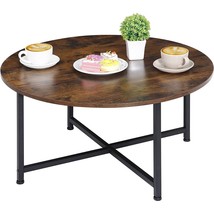 Modern Round Industrial Coffee Table with Rustic Brown Wood Top - £128.63 GBP