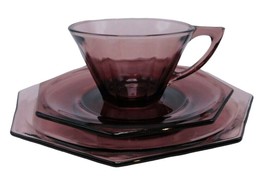 Hazel Atlas Moroccan Amethyst Octagonal  Cup &amp; Saucer &amp; Plate TRIO - £32.43 GBP