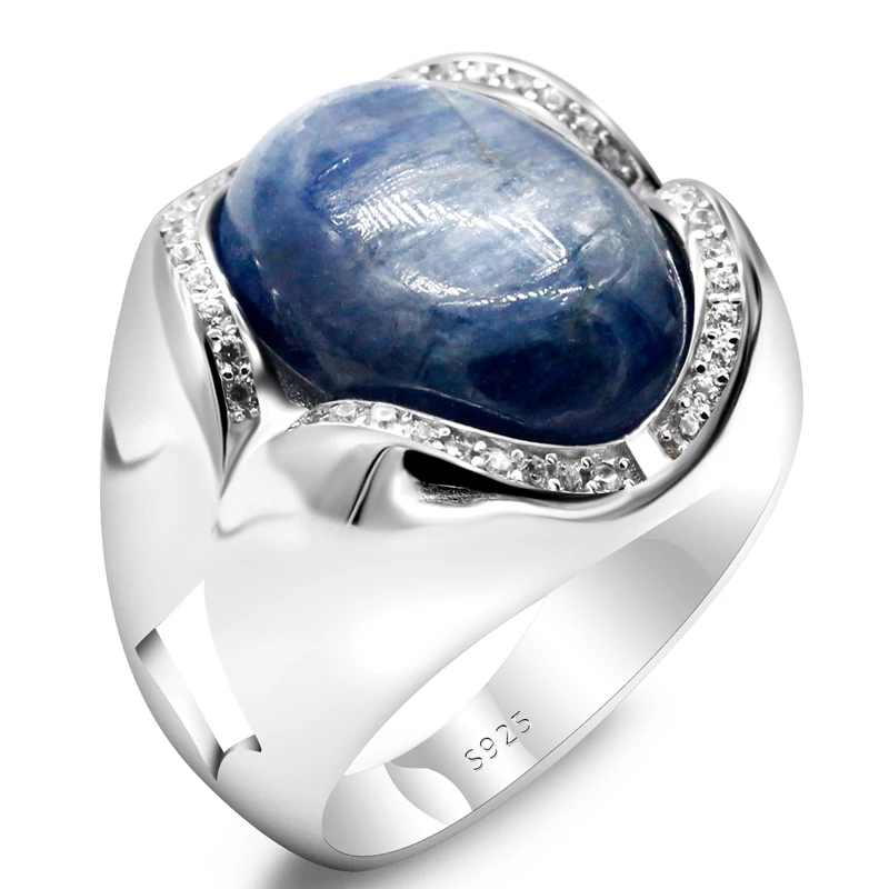 Natural Blue Kyanite Men Ring Vintage 925 Sterling Silver Courage and Strength S - £59.41 GBP